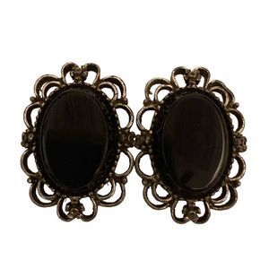 Vintage Black Silver ClipOn Earrings by Emmons